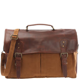 Messenger Bag Din A4 Kuriertasche Leder Canvas cognac LE3018