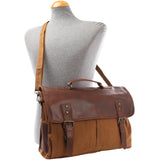 Messenger Bag Din A4 Kuriertasche Leder Canvas cognac LE3018