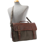 Messenger Bag Din A4 Kuriertasche Leder Canvas grau LE3018
