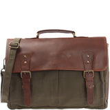 Messenger Bag Din A4 Kuriertasche Leder Canvas grün LE3018