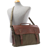 Messenger Bag Din A4 Kuriertasche Leder Canvas grün LE3018
