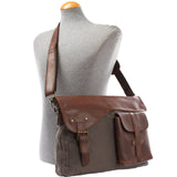 Kuriertasche Umhängetasche DIN A4 Leder Canvas grau LE3032