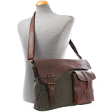 Messenger Bag Kuriertasche DIN A4 Leder Canvas grün LE3032