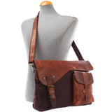 Umhängetasche Collegetasche DIN A4 Leder Canvas mokka LE3032