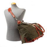 Reisetasche Weekender Handgepäck Leder Canvas grün LE2010