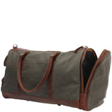 Reisetasche Weekender Sporttasche Damen Herren Leder Canvas 55cm grün LE2017