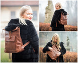 Roll Top Lederrucksack Lederrucksack DIN A4 Leder braun LE1034