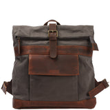 Roll Top Rucksack Freizeitrucksack Damen Herren Canvas Leder grau LE1035
