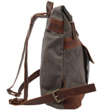 Roll Top Rucksack Freizeitrucksack Damen Herren Canvas Leder grau LE1035