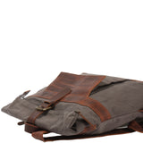 Roll Top Rucksack Freizeitrucksack Damen Herren Canvas Leder grau LE1035