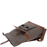 Roll Top Rucksack Freizeitrucksack Damen Herren Canvas Leder grau LE1035