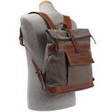 Roll Top Rucksack Freizeitrucksack Damen Herren Canvas Leder grau LE1035