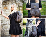 Rucksack Freizeitrucksack vintage Lederrucksack Damen Herren Leder dunkelbraun LE1008