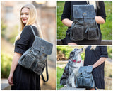 Rucksack Freizeitrucksack vintage Lederrucksack Damen Herren Leder grau LE1008