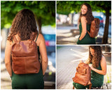 mittlerer Rucksack Lederrucksack Freizeitrucksack Damen Herren Leder braun LE1023