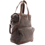 Rucksack Umhängetasche Damen Herren Leder Canvas grau LE1014
