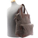 Rucksack Umhängetasche Damen Herren Leder Canvas grau LE1014