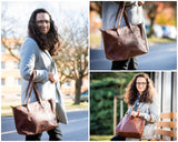 Schultertasche Damentasche DIN A4 Leder braun LE0071