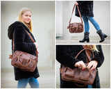 Schultertasche Handtasche Henkeltasche Damen Leder braun LE0046