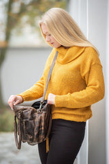 Schultertasche Handtasche Henkeltasche Damen Leder schlamm LE0046