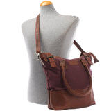 Schultertasche Handtasche kleiner Shopper Leder Canvas bordeaux LE0056
