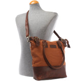 Schultertasche Handtasche kleiner Shopper Leder Canvas cognac LE0056