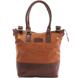 Schultertasche Handtasche kleiner Shopper Leder Canvas cognac LE0056