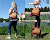 Schultertasche Handtasche kleiner Shopper Leder Canvas cognac LE0056