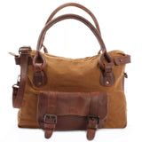 Schultertasche Henkeltasche Damentasche Handtasche Leder Canvas cognac LE0050