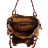 Schultertasche Henkeltasche Damentasche Handtasche Leder Canvas cognac LE0050