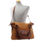 Schultertasche Henkeltasche Damentasche Handtasche Leder Canvas cognac LE0050
