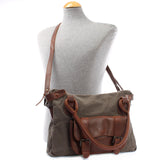 Schultertasche Henkeltasche Damentasche Handtasche Leder Canvas grau LE0050