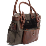 Schultertasche Henkeltasche Damentasche Handtasche Leder Canvas grau LE0050