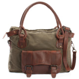 B-Ware Schultertasche Henkeltasche Damentasche Handtasche Leder Canvas grün LE0050