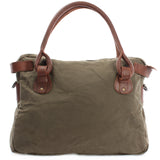 B-Ware Schultertasche Henkeltasche Damentasche Handtasche Leder Canvas grün LE0050