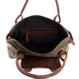 B-Ware Schultertasche Henkeltasche Damentasche Handtasche Leder Canvas grün LE0050