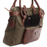 B-Ware Schultertasche Henkeltasche Damentasche Handtasche Leder Canvas grün LE0050