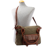 B-Ware Schultertasche Henkeltasche Damentasche Handtasche Leder Canvas grün LE0050