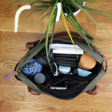 B-Ware Schultertasche Henkeltasche Damentasche Handtasche Leder Canvas grün LE0050