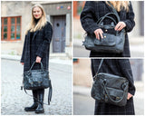 Schultertasche Henkeltasche Damentasche Handtasche Leder grau LE0050