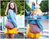 Schultertasche Henkeltasche Damentasche Leder braun LE0063