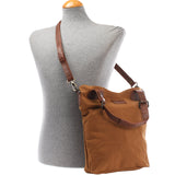 Schultertasche Umhängetasche Henkeltasche Shopper Damentasche Canvas Leder cognac LE0054