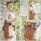 Schultertasche Umhängetasche Henkeltasche Shopper Damentasche Canvas Leder cognac LE0054