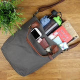 Schultertasche Umhängetasche Henkeltasche Shopper Damentasche Canvas Leder grau LE0054
