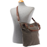 Schultertasche Umhängetasche Henkeltasche Shopper Damentasche Canvas Leder grau LE0054