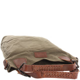 Schultertasche Umhängetasche Henkeltasche Shopper Damentasche Canvas Leder grün LE0054