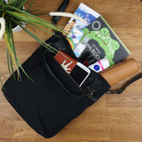 Schultertasche Umhängetasche Henkeltasche Shopper Damentasche Canvas Leder schwarz LE0054