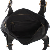 Schultertasche Umhängetasche Henkeltasche Shopper Damentasche Canvas Leder schwarz LE0054