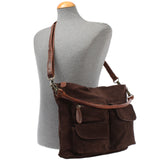 Schultertasche Umhängetasche Ledertasche Veloursleder dunkelbraun LE0039