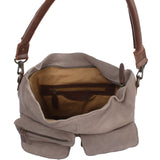 Schultertasche Umhängetasche Ledertasche Veloursleder grau LE0039